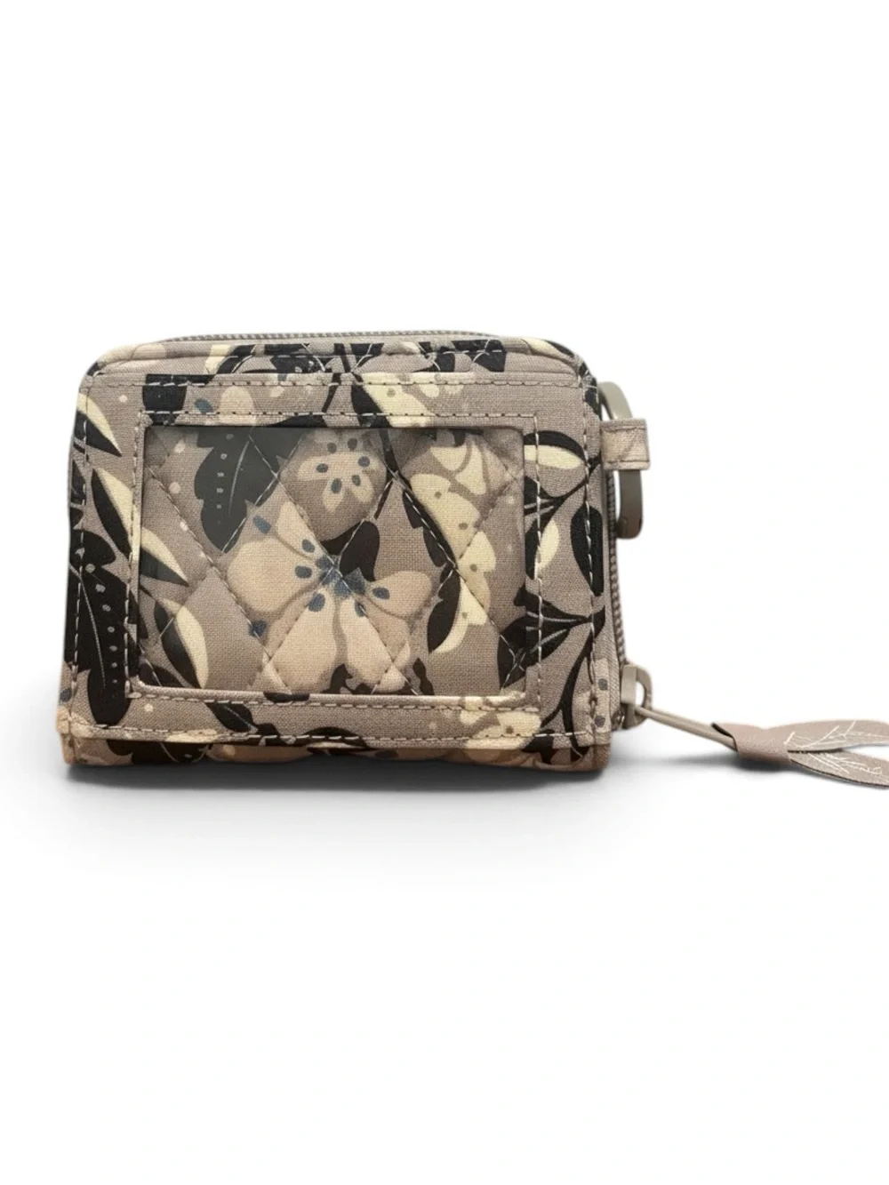 Vera Bradley Gray Floral Quilted Zip Card Wallet with Keyring